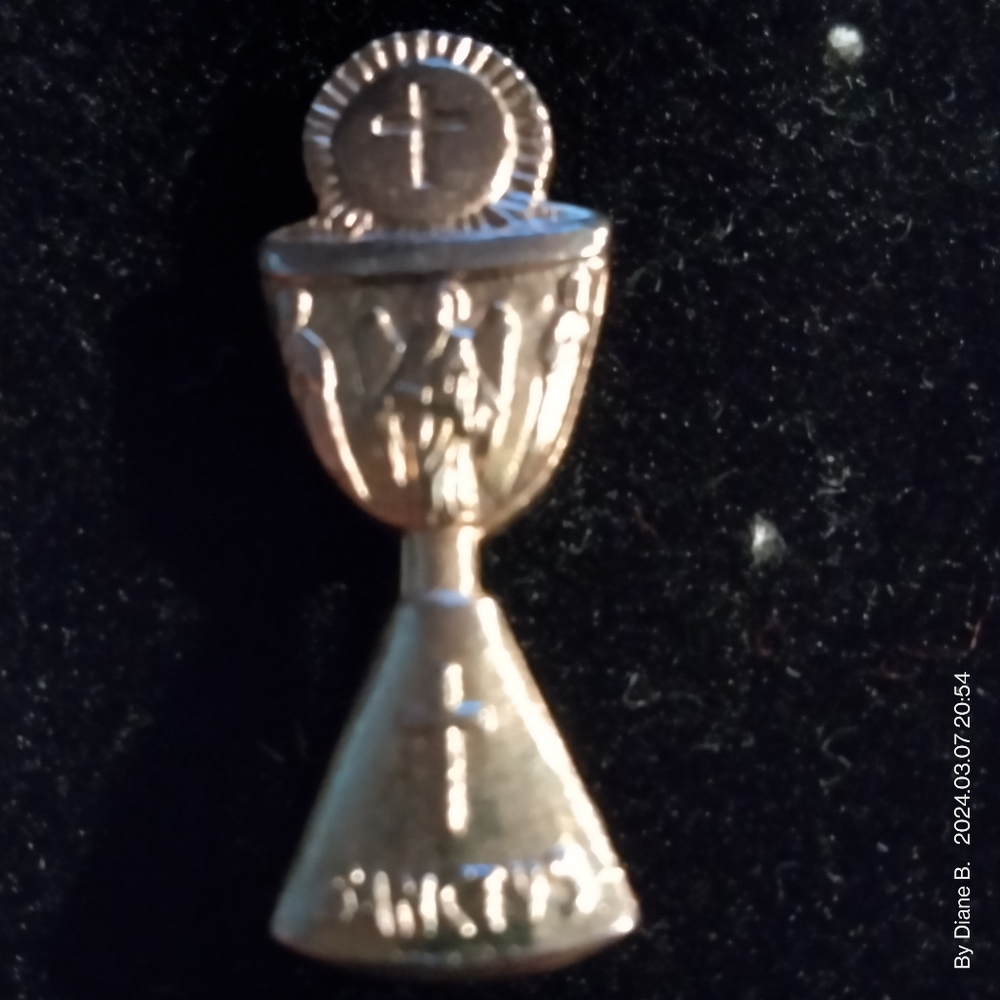 Vintage Gold Tone Sanctvs Communion Pin, Stamped Italy